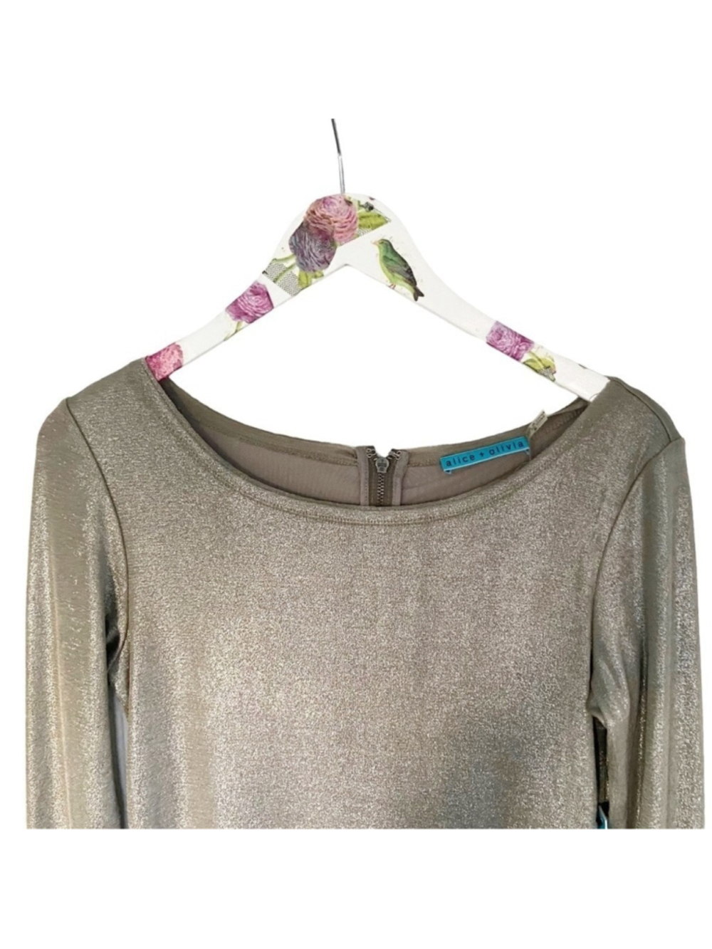 Alice + Olivia Women's Dress Tabitha Long Sleeve Metallic Bodycon Silver M NWT - Picture 5 of 10